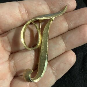 Vintage Gold Letter T Brooch